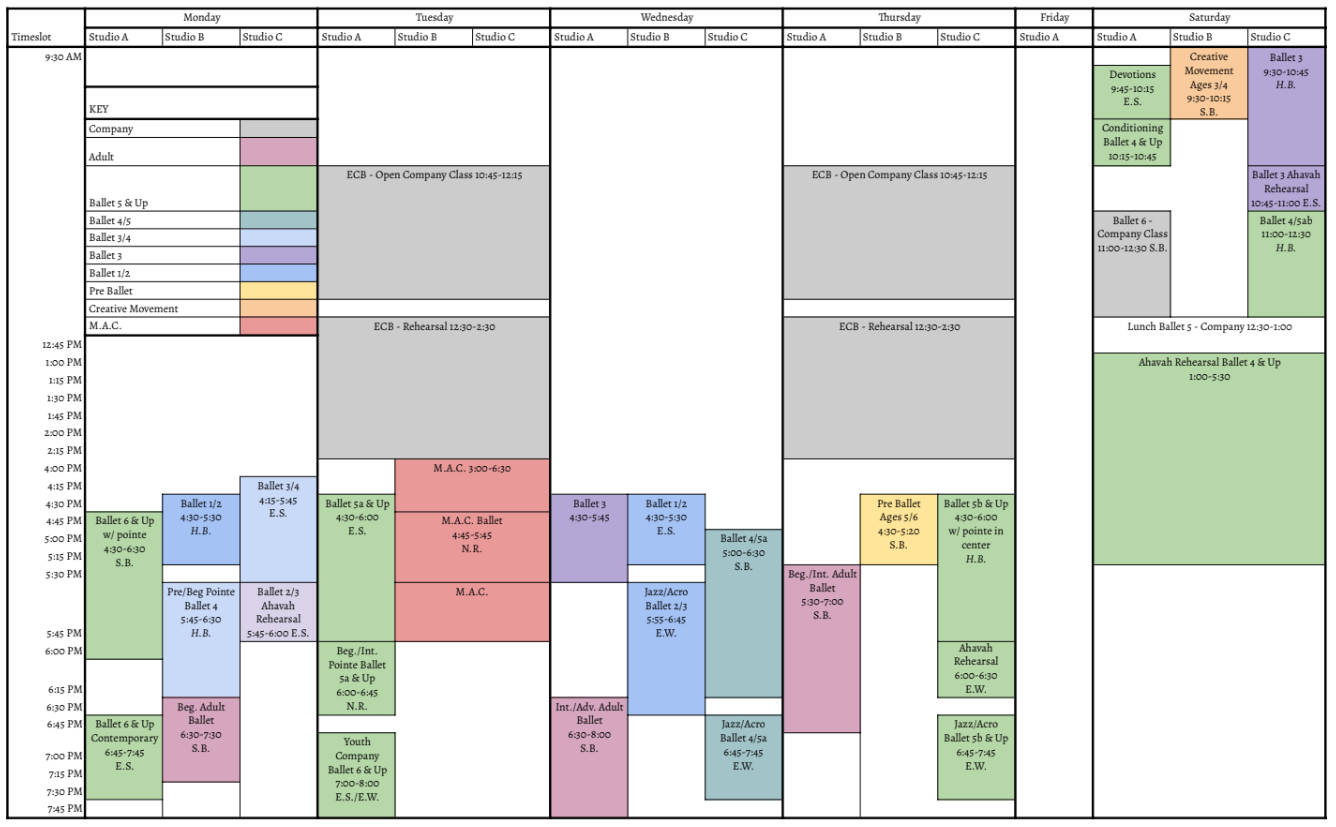 2026-2027 ESB Class Schedule